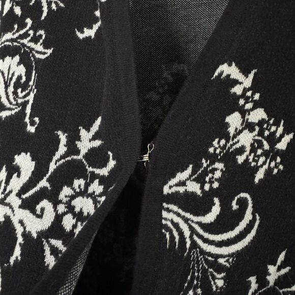 JM Collection Petite Printed Open Front Cardigan Medium Deep Black Combo Classic - Picture 3 of 5
